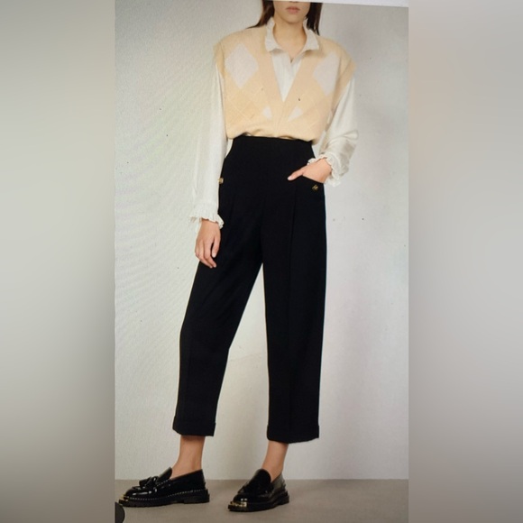 Sandro Paris Wool Blend Cropped Wide Leg Pants - Picture 1 of 10